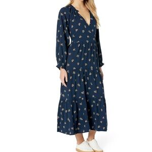 NEW! Madewell Challis Dark Blue Floral Long Sleeve Maxi Tier Dress Sz XS